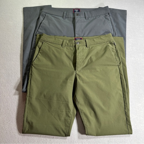 Lot 2 UNTUCKit Traveler Pants Mens 30x32 Slim Fit Straight Leg Gray Green Casual